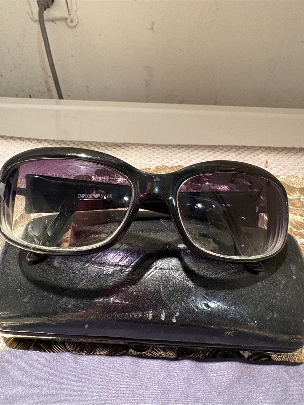 Emporio Armani Black Frame Sunglasses with Purple Gradient Lenses